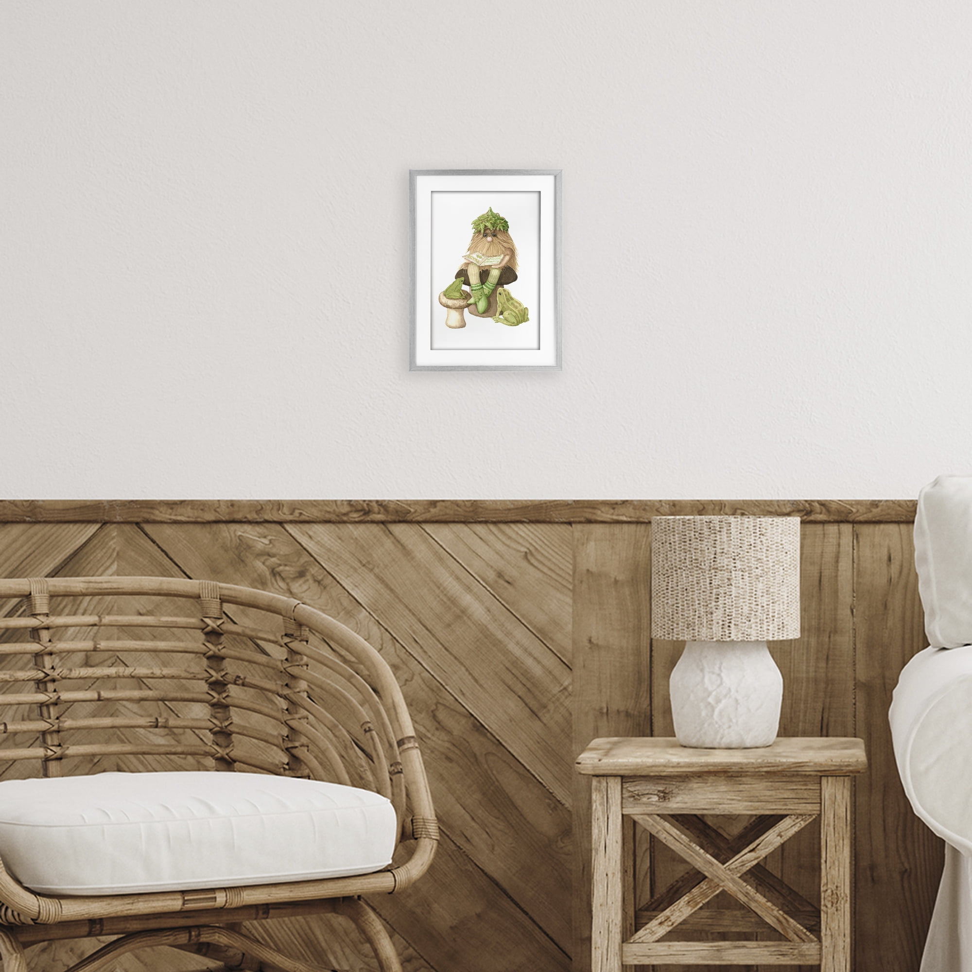 Stupell Industries Garden Elf with Frogs Gray Framed Print Under Glass, design by Nancy Overton