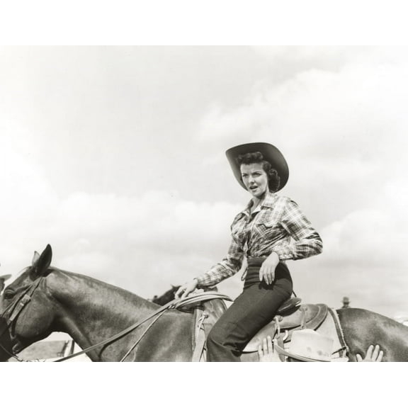 Jane Russell Riding Horse Black and White Photo Print (8 x 10)