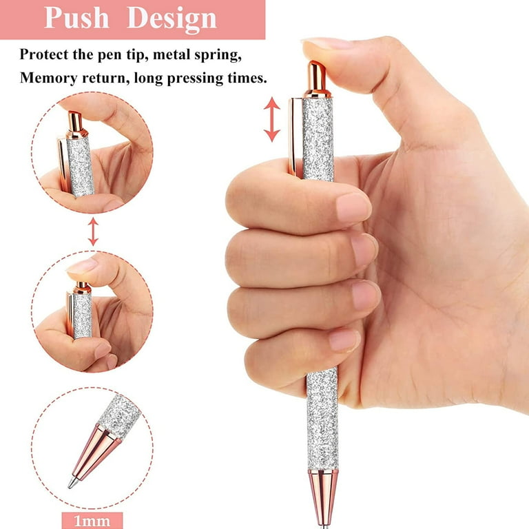 11 Pcs Fancy Pens For Women Pretty Cute Pens Glitter Ballpoint Pens With  Metal Barrel Retractable