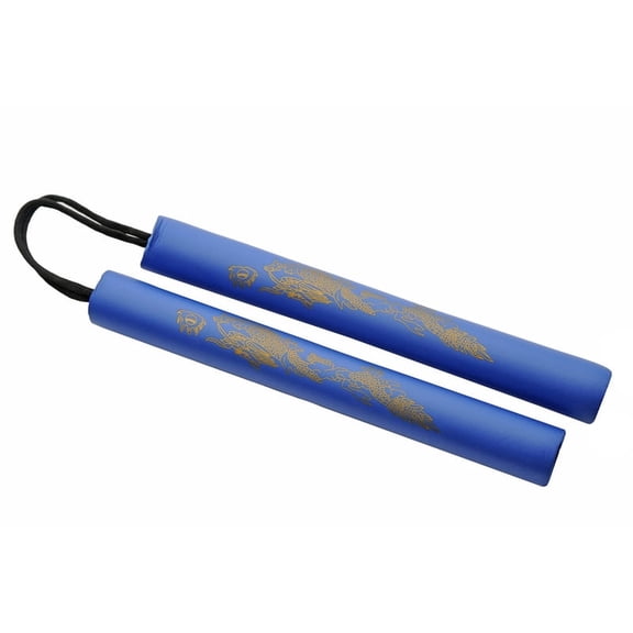 SZCO 10" Blue Foam Nunchucks with Gold Dragon Decal, Lightweight Padded Design with Paracord, Decorative Prop