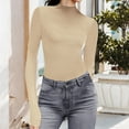 thumbnail image 3 of Xuemjiao Tshirts Shirts for Women Women's Pleated Ribbed Long Sleeve Slim Lettuce Trim Base Top Womens Tshirt Women Blouse Blusas Mujer (Beige,L), 3 of 6