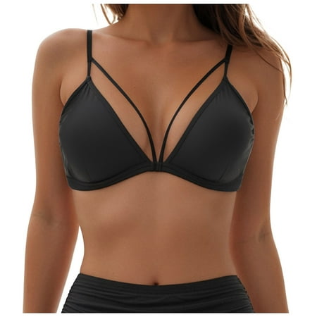 UngA Women Underwire Bikini Top Only Push Up Swim Top Bra Swimsuit Tops Padded Bathing Suit Top Black Bikini Top(Black XL)