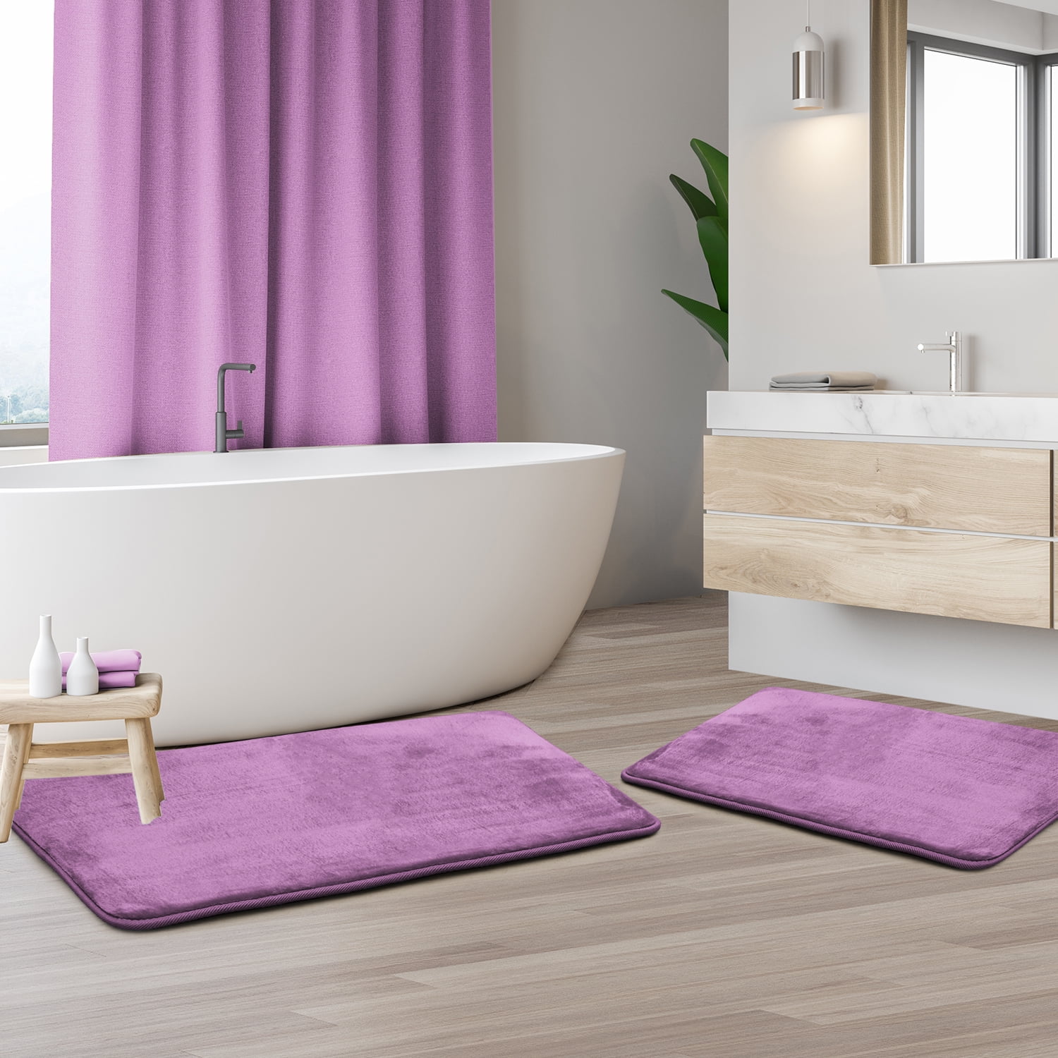 Clara Clark Soft and Plush Lavender Dream Memory Foam Bath Rug, 17'' x 24''/20'' x 32'', (2 Count)