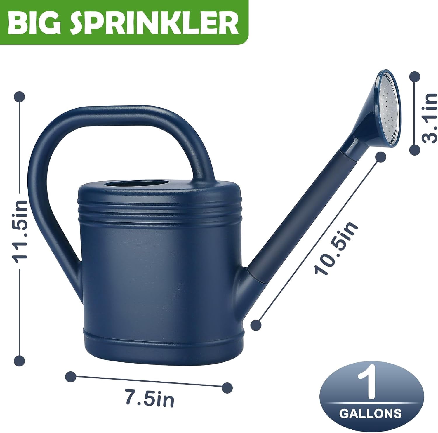 1 Gallon Watering Can for Indoor Plants, Garden Cans Outdoor Plant House Flower, Modern Large Long Spout with Sprinkler Head