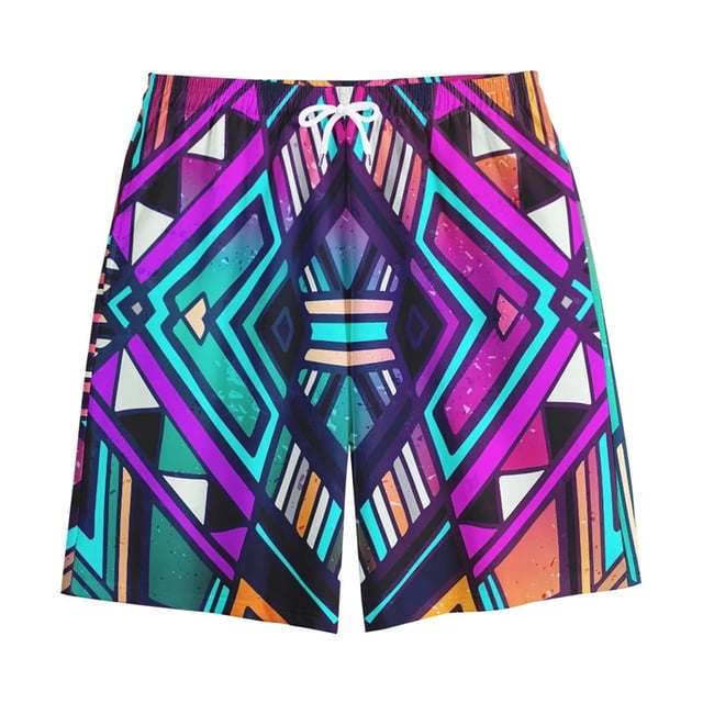 Boho Tribal Aztec Pattern Print Mens Shorts Summer High Elastic Oversized Board Shorts Mens Loose Outdoor Beach Swim Trunk