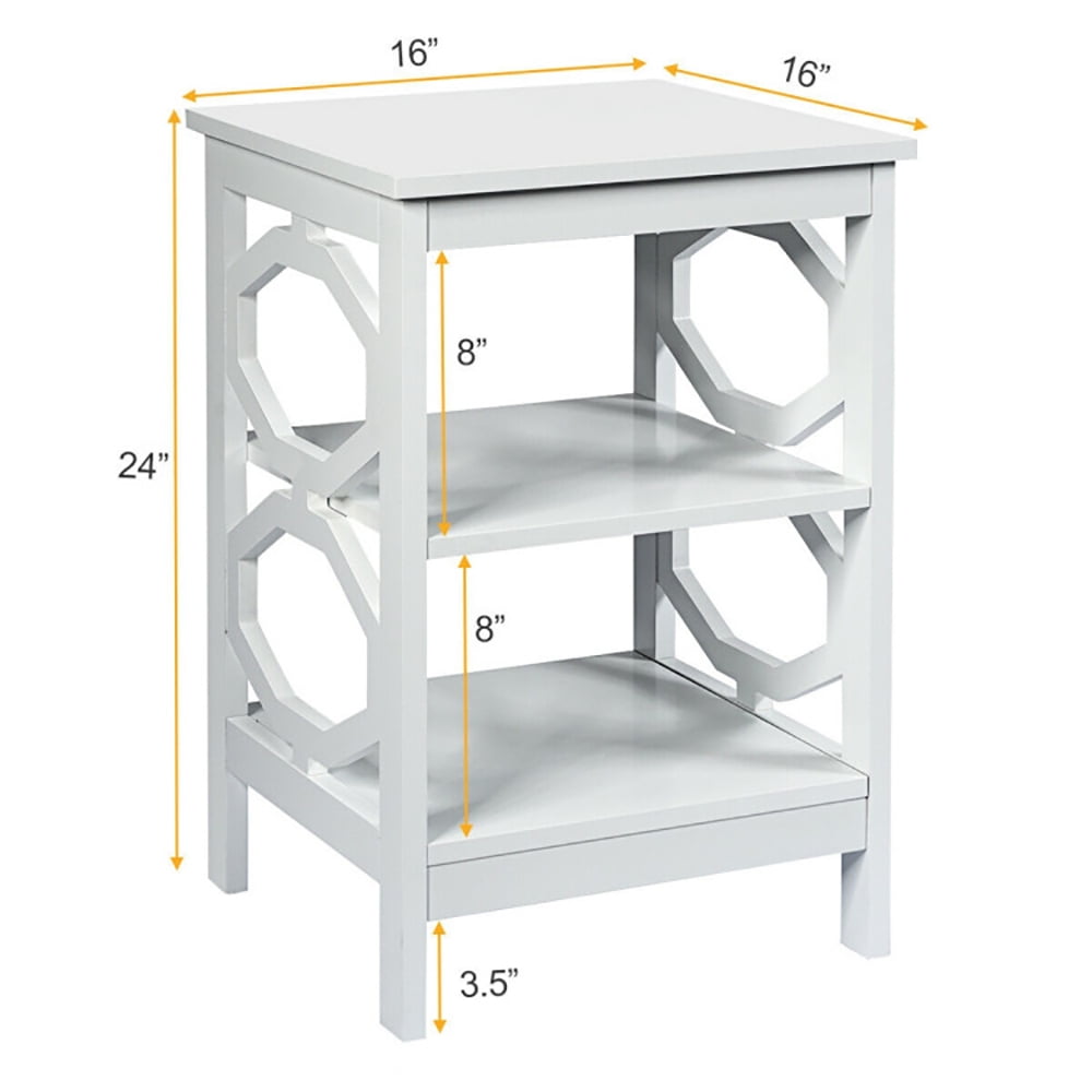 Finihen Side End Table, 3-tier Nightstand Sofa Side End Accent Table, Bed Side Tables, for Living Room, Bedroom, White