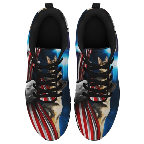 German Shepherd American Flag Us Running Shoes Sneakers Mesh Black Size 3.5