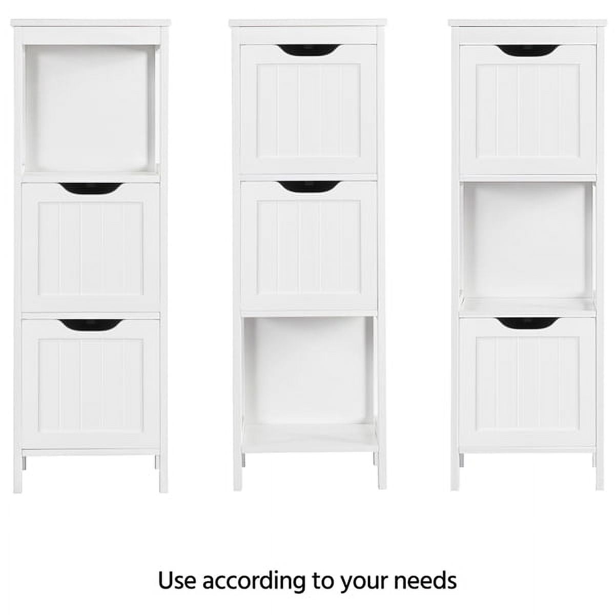 Alden Design Adjustable 3 Tiers Bathroom Cabinet Modern Storage Organizer Heavy Duty Vanity Stylish Floor Cabinet, White