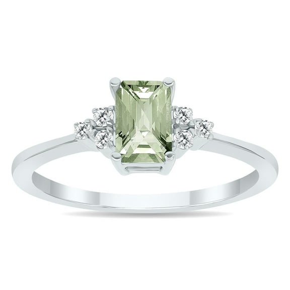 SZUL Women's Green Amethyst and Diamond Regal Ring in 10K White Gold