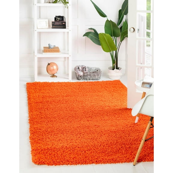 Rugs.com Solid Shag Collection Rug – 2' x 3' Tiger Orange Shag Rug Perfect For Entryways, Kitchens, Breakfast Nooks, Accent Pieces