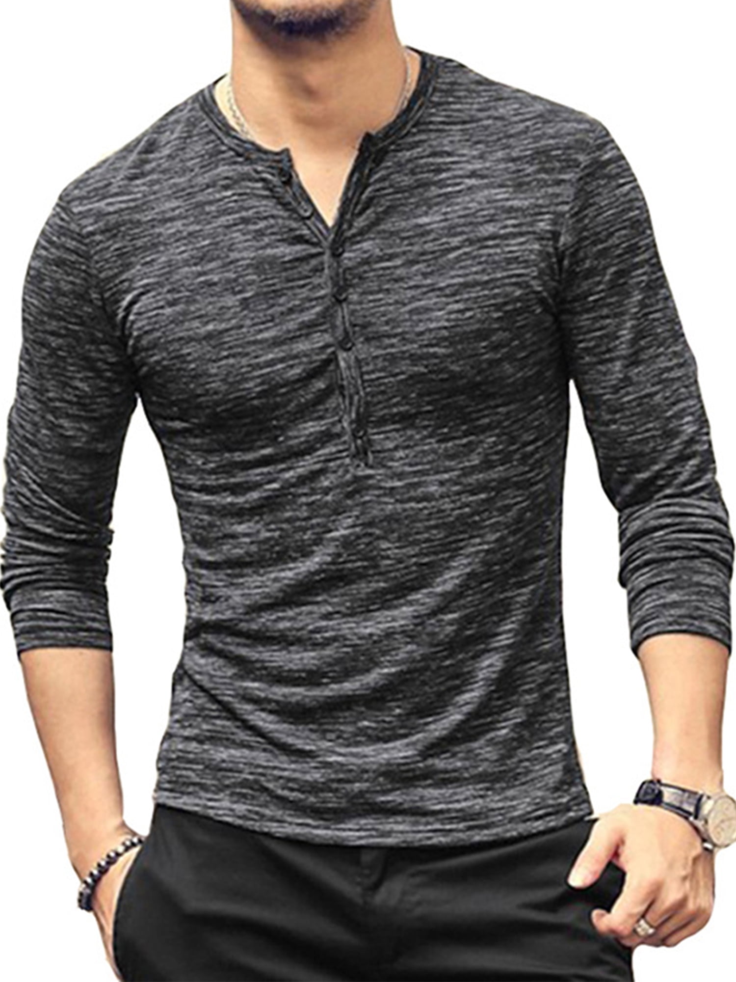 Men Cotton Long Sleeve Round Neck T Shirt Casual Tops Blouse Outdoor Muscle Tee