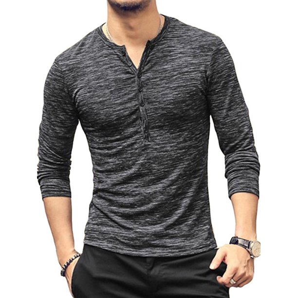 Mens Casual Slim Fit Henley Shirts Basic Long Sleeve V Neck T-Shirt Workwear Daily Wear Running Fashion Tops Teen - Walmart.com