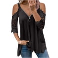 thumbnail image 2 of Fiudx Ofertas Flash Del Día Mujer Casual Tallas Grandesencaje Media Mangaｖ-Cuello Cremallera Ahueca Hacia Fuera Camiseta Blusa Tops, 2 of 7