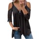 thumbnail image 2 of Fiudx Liquidación de Ofertas Flash Mujer Casual Tallas Grandesencaje Media Mangaｖ-Cuello Cremallera Ahueca Hacia Fuera Camiseta Blusa Tops, 2 of 7