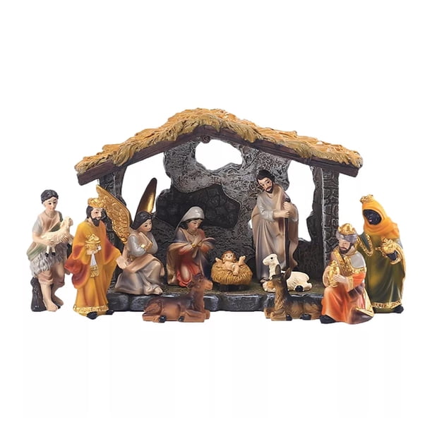 Injueey Belén navideño de tallado fino, conjunto de Navidad sólido y duradero, significado especial Artesanía
