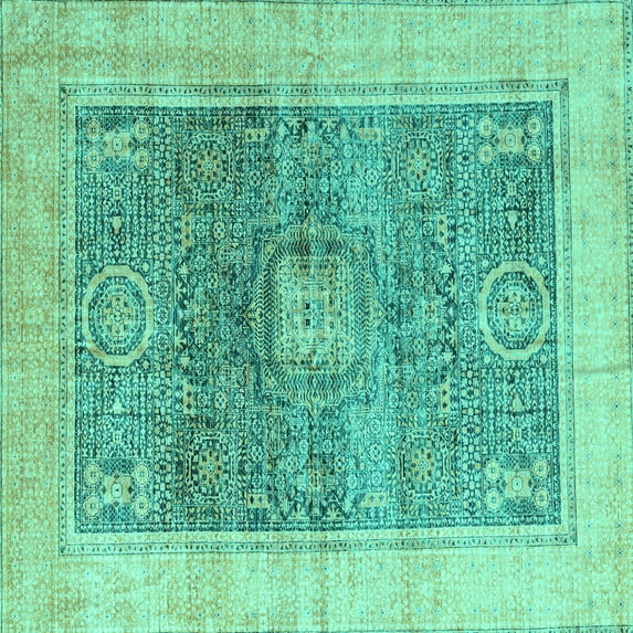 Ahgly Company Machine Washable Indoor Square Abstract Turquoise Blue Modern Area Rugs, 6' Square
