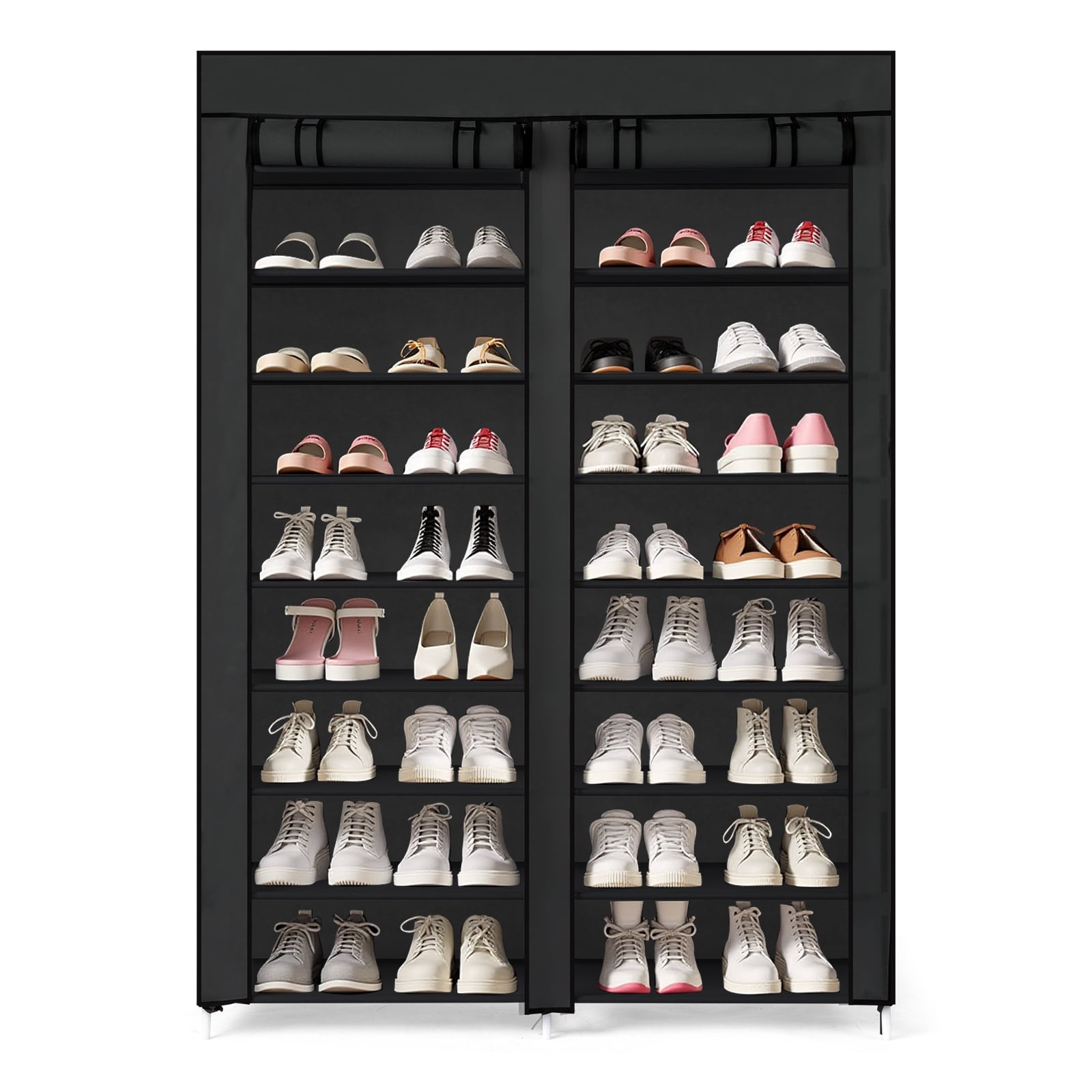 Ktaxon Shoe Rack Storage Organizer, 10 Tiers Double Row Portable Nonwoven Fabric Cover Shoe Rack Holds up to 40 Pairs, Black
