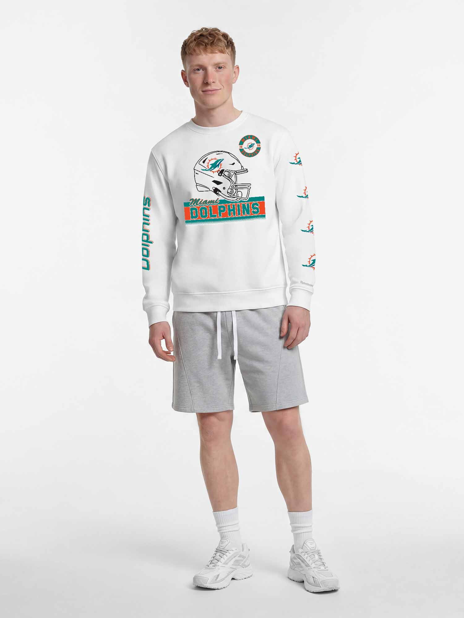 Miami Dolphins Reebok Mens White Crew Sweatshirt