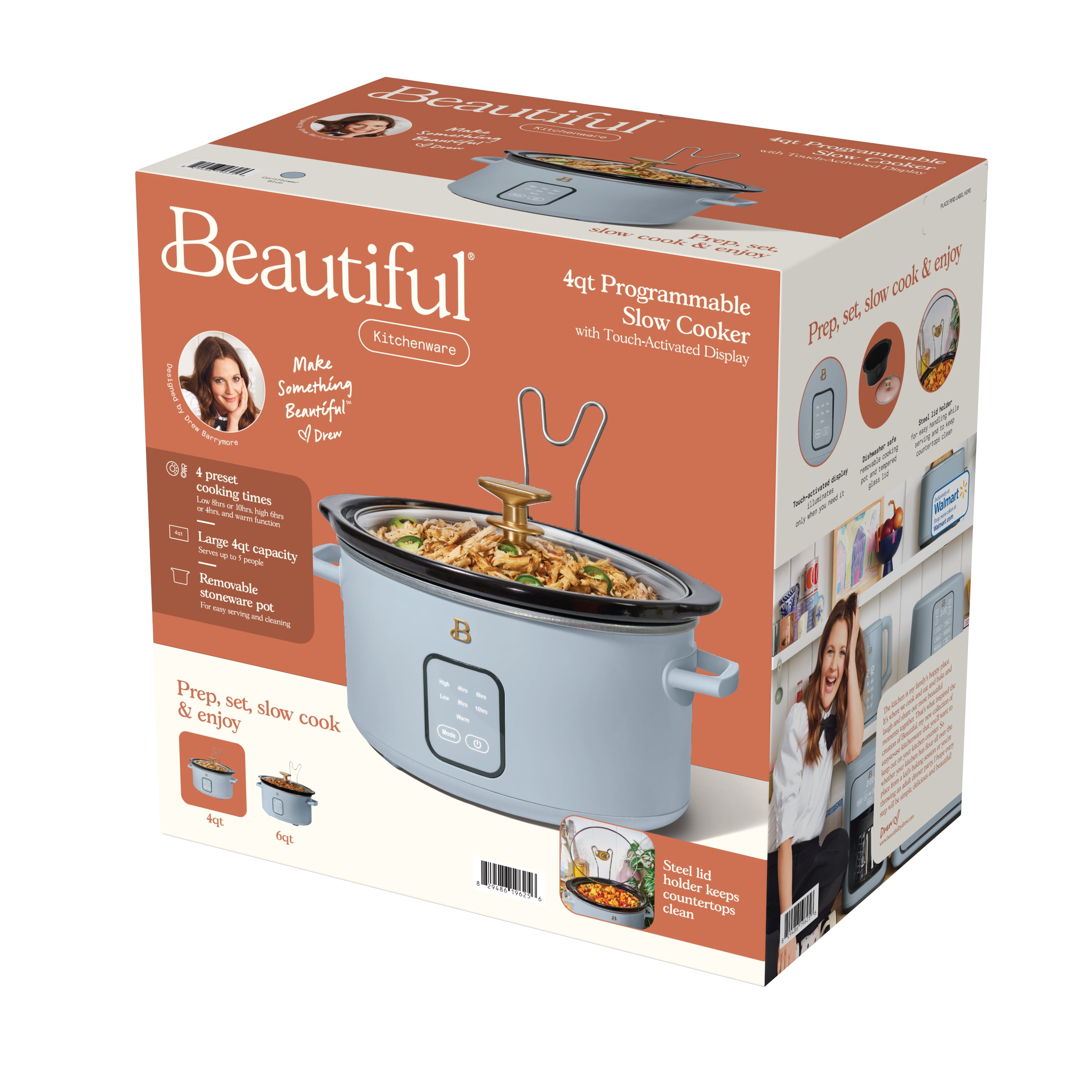 Beautiful 4Qt Slow Cooker with Touch-Activated Display, Cornflower Blue by Drew Barrymore