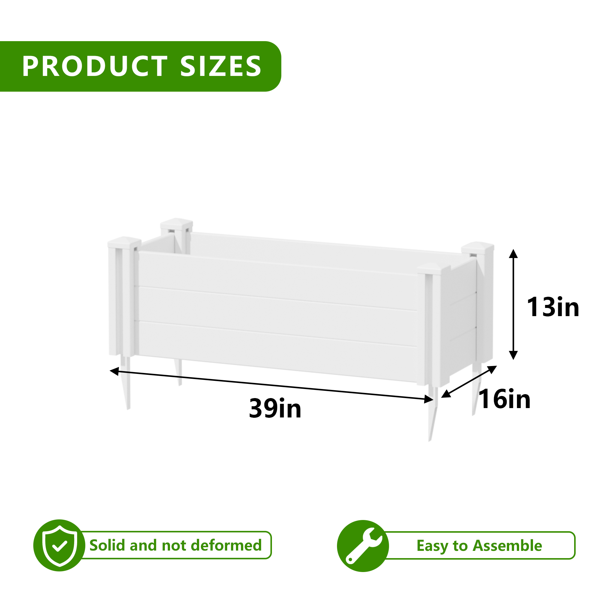 MAYEERTY 36x12in PVC White Rectangular Fence for Patio