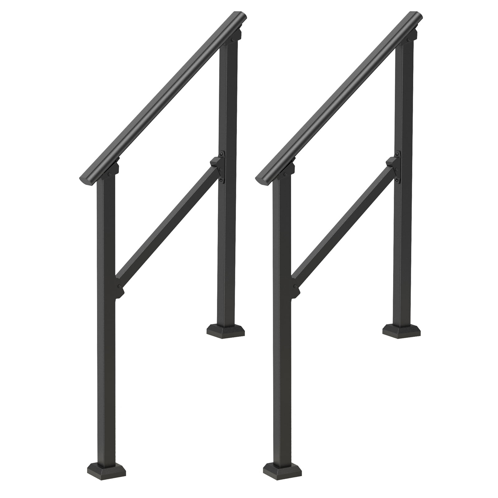 VEVOR Handrails for Outdoor Steps, 2 PCS 2-3 Step Stair Hand Rail Kit, Transitional Carbon Steel Railings with Installation Kit, Stair Rails for Seniors, Concrete & Porch & Deck, Black Square Tube