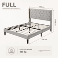 thumbnail image 2 of Zocalo Cama Matrimonial Tapizada con Cabecera Acolchada, Estructura de Metal con Listones de Madera, Soporte hasta 350 kg, Diseño Silencioso, 196 x 142 x 119.5 cm, Gris, 2 of 8
