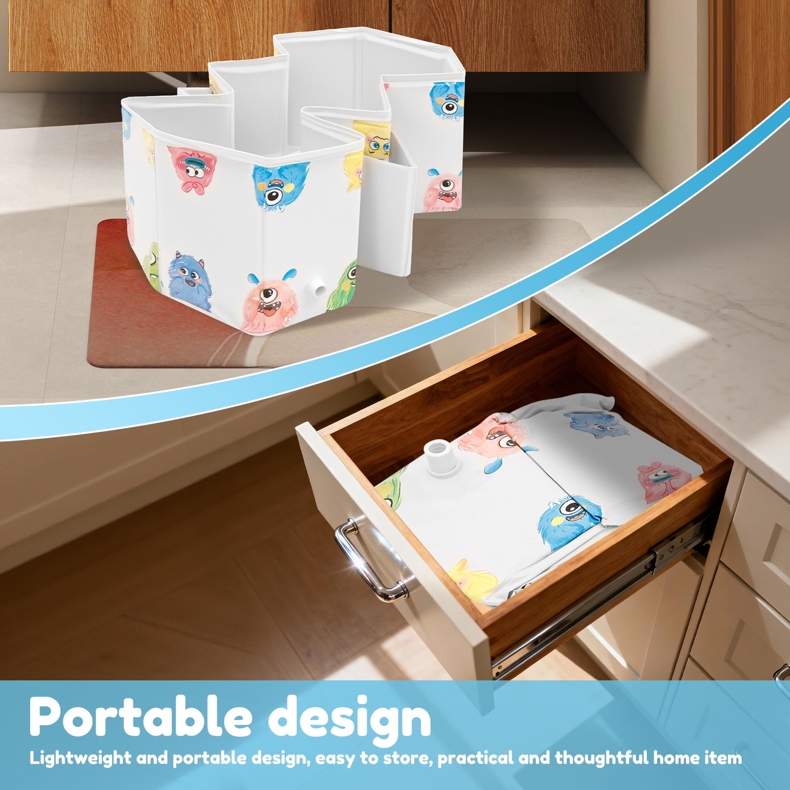 Austok Foldable Bathtub for Children Multifunctional Portable Bath Tub Large Toddler Bath for Age 0-8 All in One Design with Drain Plug