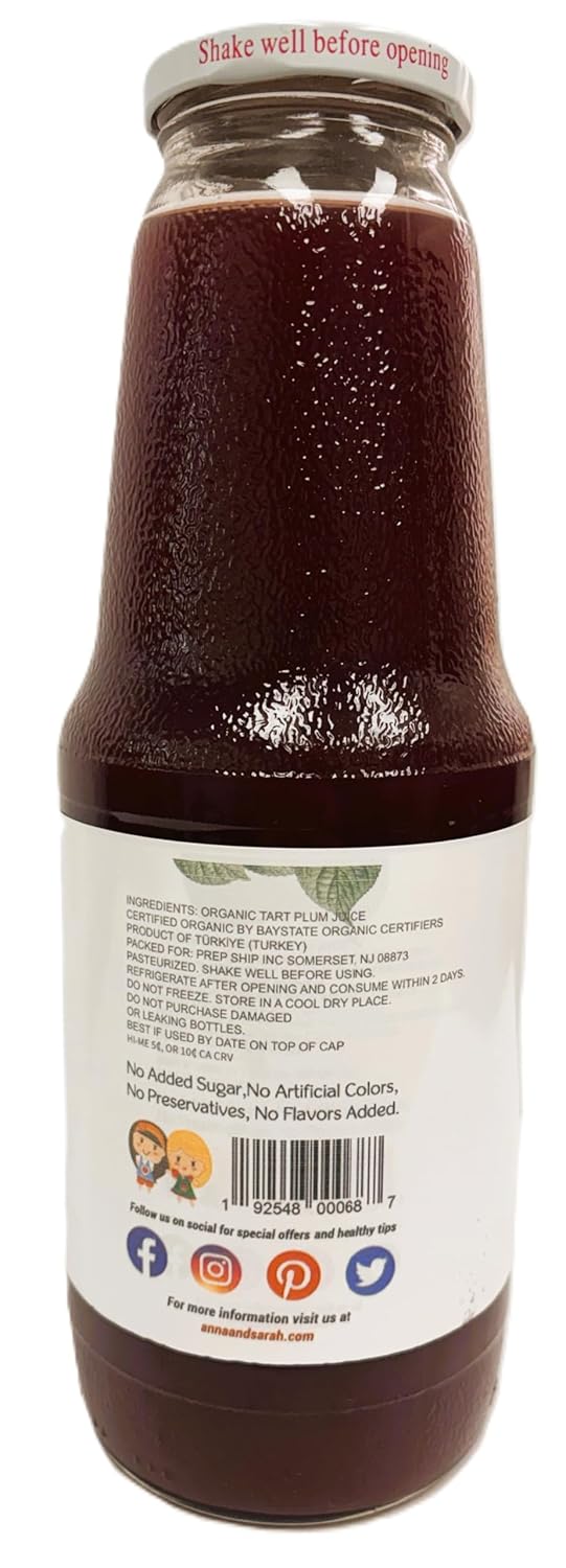 Anna and Sarah Organic Tart Plum Juice - Glass Bottle, 33.8 Ounce