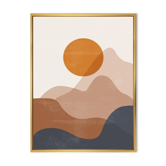 Designart Abstract Red Moon In Earth Toned Mountains II FLOAT FRAME WALL ART