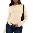 thumbnail image 2 of Thredzr Shirts for Women Cozy Roundneck Sexy Knit Tees Loose Warm Lightweight Basic Ribbed Knit Slim Fit Sweatshirt 03# Beige XL, 2 of 5