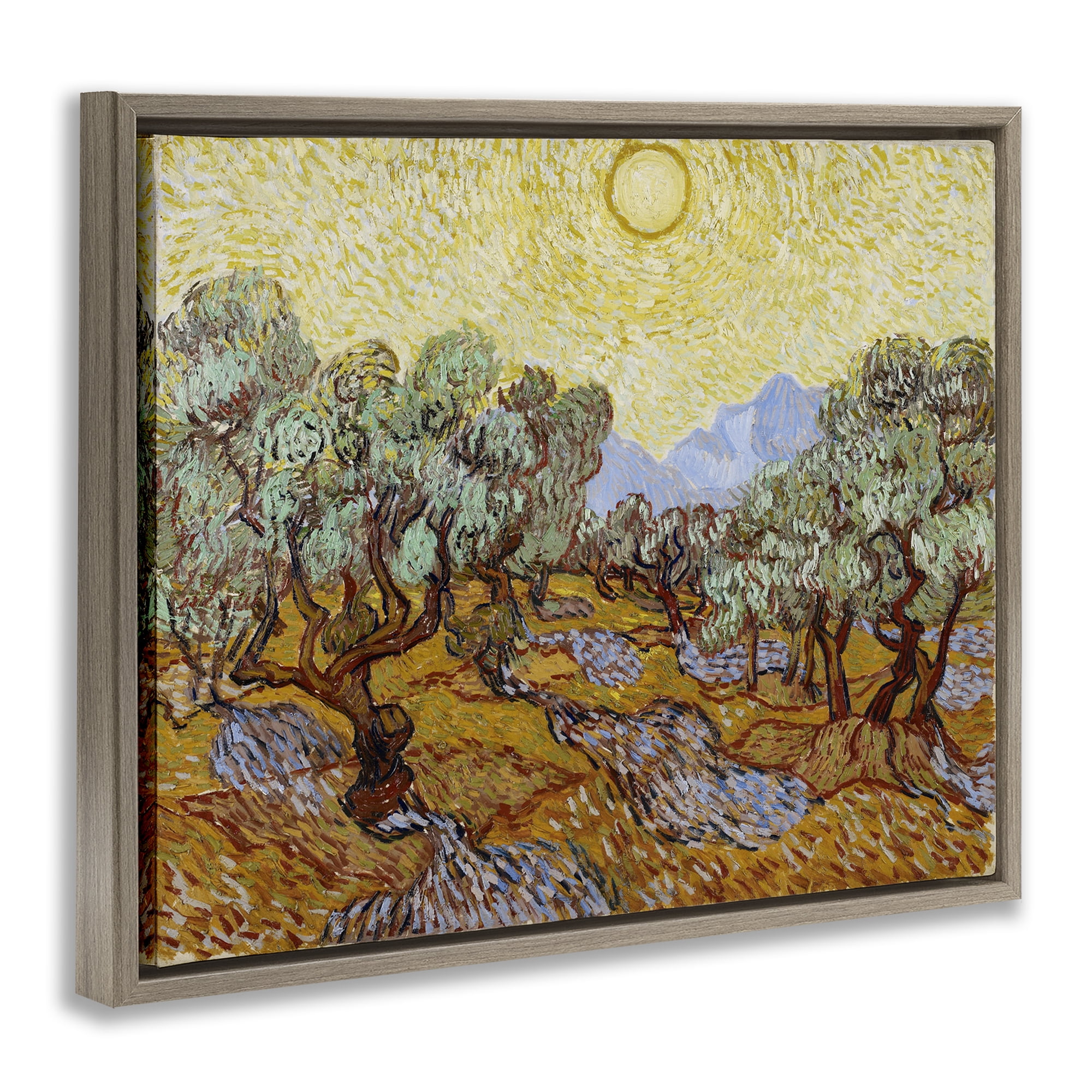 Stupell Industries Classic Van Gogh Olive Trees Landscape & Nature Painting Brown Floater Framed Canvas Art Print Wall Art, 21 x 17