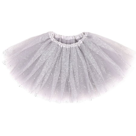 Kids 5 Layered Ballet Costume Tutu Skirt Silver_sparkling