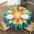 thumbnail image 3 of Rainbow Tie Dye Mandala Pattern Round Tablecloth 60"x60",Wrinkle Wipeable Table Cloth for Kitchen Dining Room Picnic Patio Party, 3 of 6