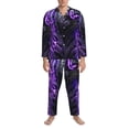 thumbnail image 3 of Sikiie Purple Plant White Tiger Mens Pajama Set, Soft Warm Long Sleeve Sleepwear, Cozy Button-Down Pjs for Men-Medium, 3 of 7