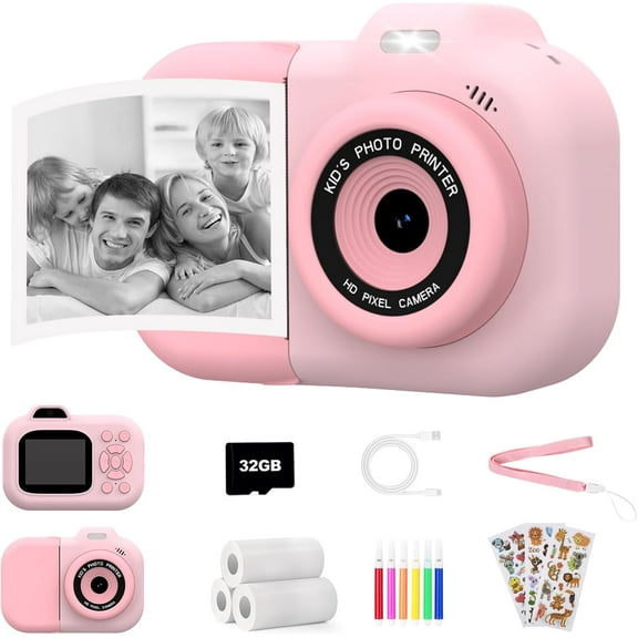 Kids Camera, Instant Print, 1080P Instant Digital Cameras for Kids that Print Photos, Christmas Birthday Gifts for 3-12 Year Old Boys, Portable Toy for Girls
