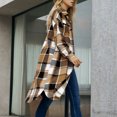 thumbnail image 7 of Fall And Winter Warm Oversize Coats For Women Trendy Lapel Buckle Pocket Woolen Lattice Splice Khaki Cardigan Overcoat Coats 2XL, 7 of 7