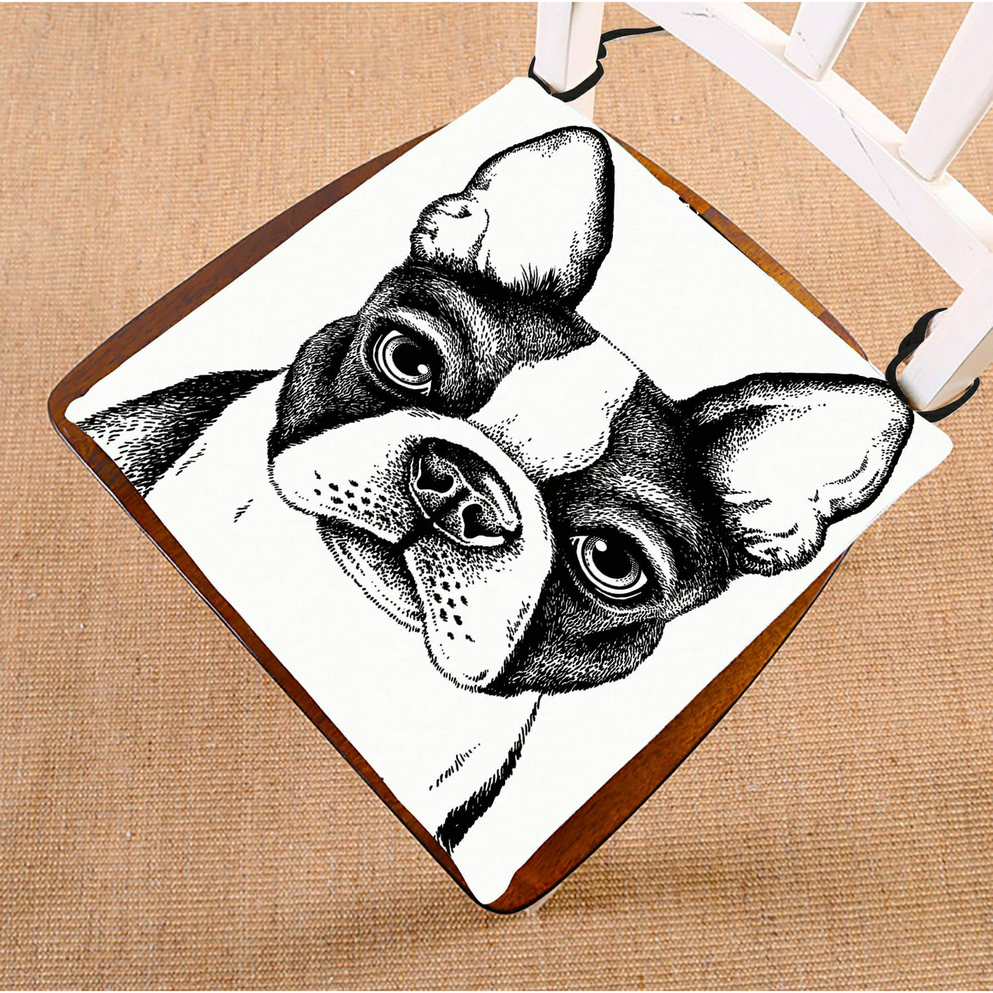HATIART Black And White Sketch Of A Fawn Boston Terrier Face Chair Pad Seat Cushion Chair Cushion Floor Cushion Two Sides Printing 18x18 Inch Walmart