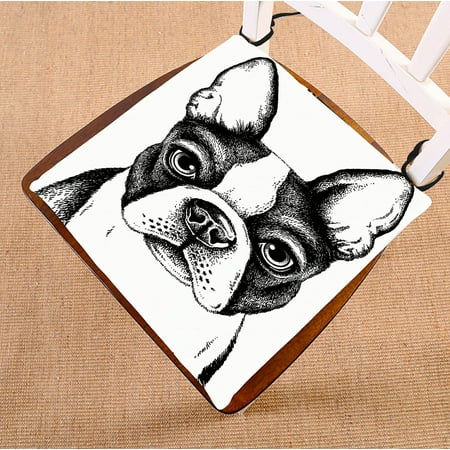 

ABPHQTO Black And White Sketch Of A Fawn Boston Terrier Face Chair Pad Seat Cushion Chair Cushion Floor Cushion Two Sides Printing 16x16 Inch