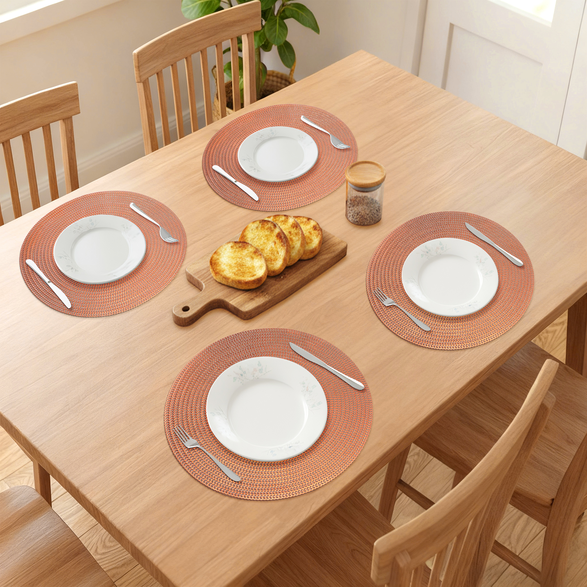 Unique Bargains Set of 6 Round Washable Hollow Design Placemats Bronze