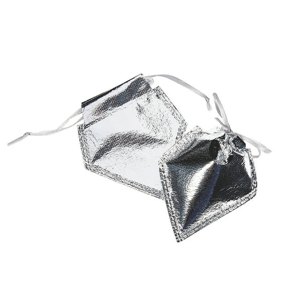 Silver Metallic Pnw Drawstring Favor Bags - Party Supplies - 12 Pieces
