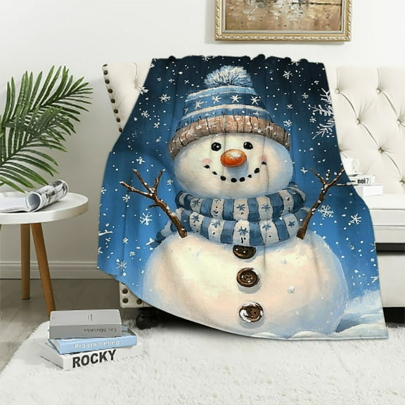 Pratyus Snowman Flannel Throw Blanket for Couch Sofa Bed, Christmas Home Decor All Seasons Comfort 40x50in