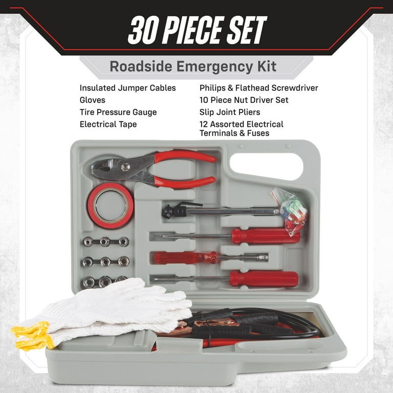 Stalwart 30-Piece Auto Emergency Kit with Jumper Cables for Car