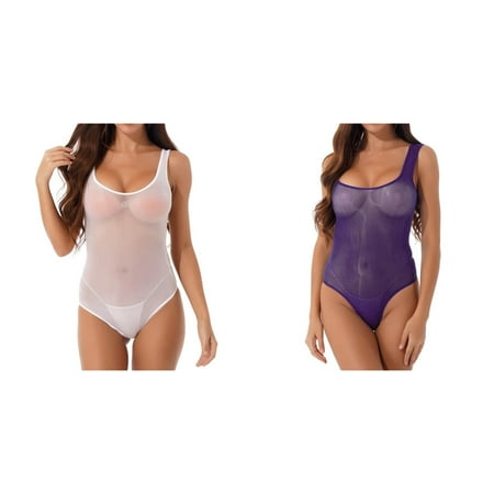 2-Pack Women s 1 Piece Backless Mesh Bodysuit Neck Lace Up Sheer Teddy Nightie Lace Up Lingerie Fishing Net Underwear Sleepwear Steel Ring Pajamas Gart plus Size Mesh Top X Pasties for Women Women
