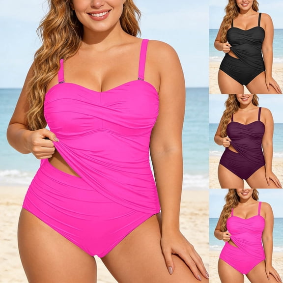 Plus Sized Tankini 2 Piece Set Womens Halter Swimsuit High Waist Bottoms Bathing Suit Summer Beach Swimwear Black XXXL