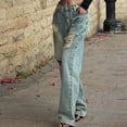 thumbnail image 5 of Low Rise Jeans for Women Ripped Distressed Denim Pants Wide Leg Loose Fit Boyfriend Jeans Vintage Y2K Streetwear, 5 of 5