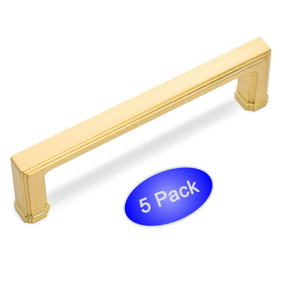5 Pack - Cosmas 1941-96BG Brushed Gold Modern Cabinet Hardware Handle Pull - 3-3/4" Inch (96mm) Hole Centers