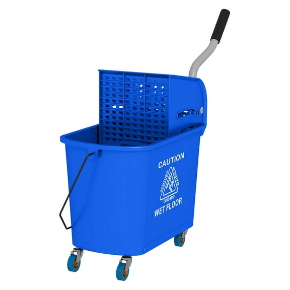 Mop Bucket with Wringer on Wheels - 21 Quart Floor Cleaning Bucket - Separate Dirty/Clean Water - Blue - Janitorial Supplies