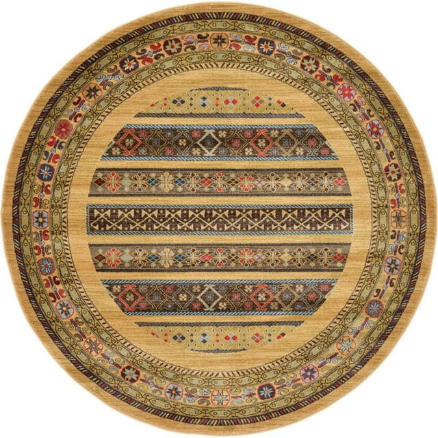Unique Loom Tapis de Zone de Conception Tribale Fars 6' x 6' Rond Tan/bleu Marine