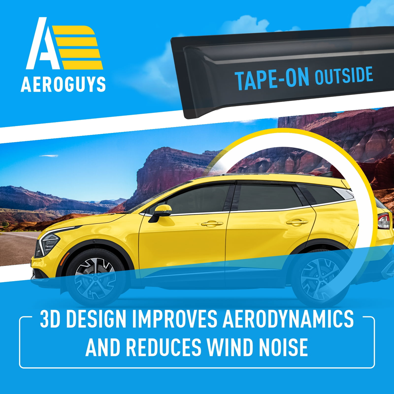 AEROGUYS Tape-On Window Deflectors Extra Durable Window Visors Rain Guards Fit for Kia Sportage 2023-2026, Sun Visors, Wind Vent Visors, Car Accessories - 4pcs. AG0206