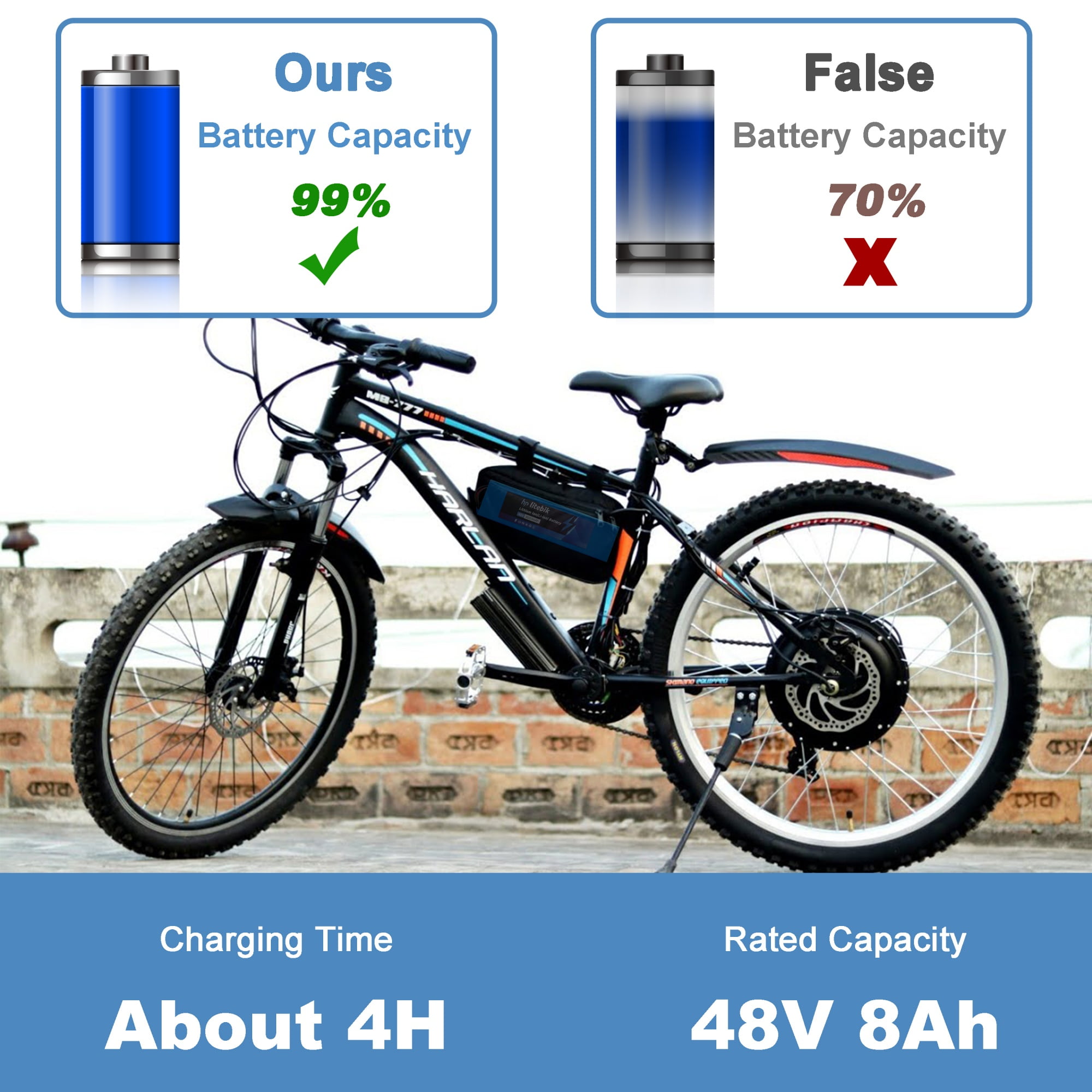 48V 8Ah Battery 48V Lithium-ion Ebike Battery 750W with BMS Compatible for Adult Electric Bikes Motors